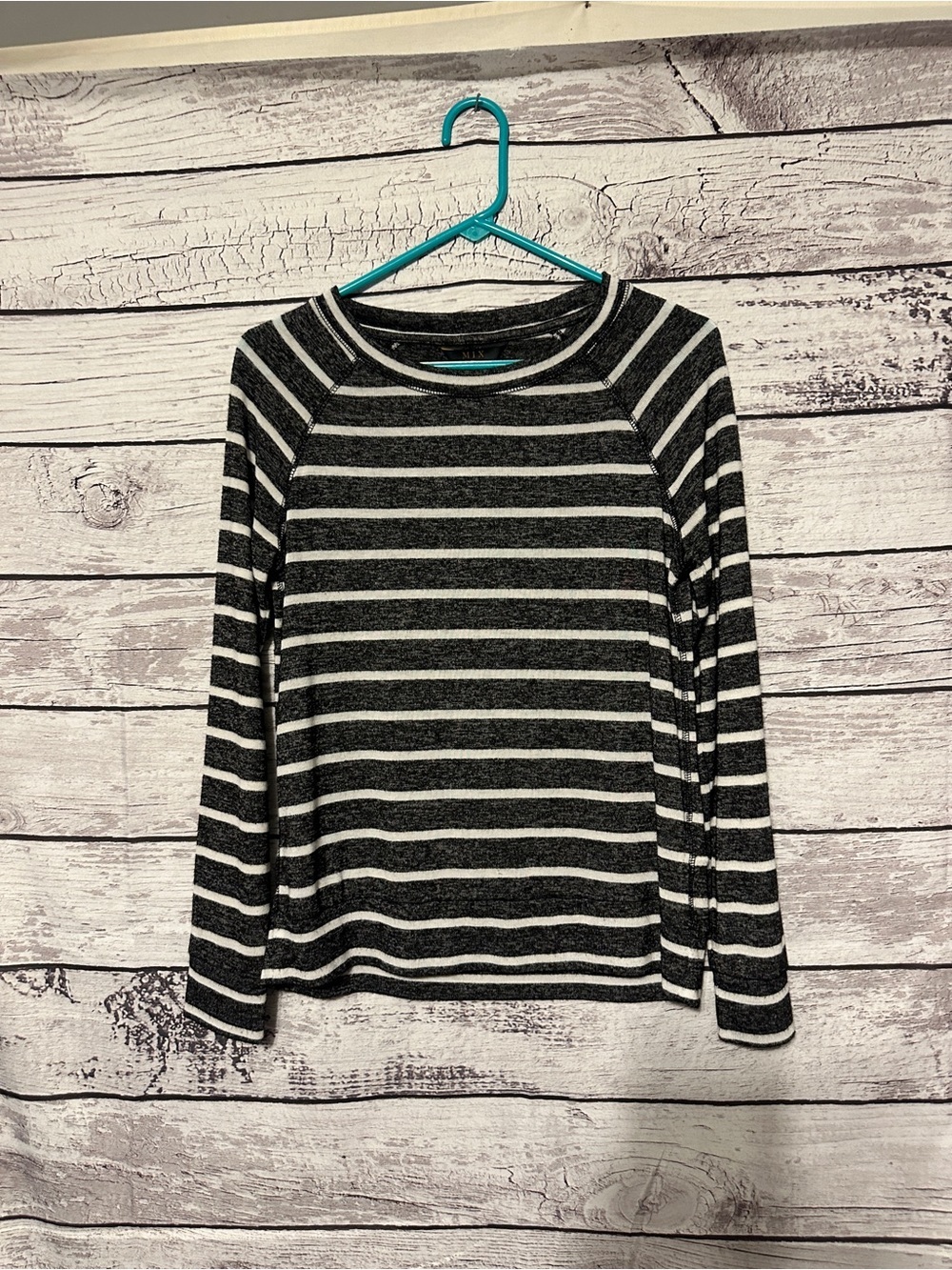 41 Hawthorn MIX Medium Black White Striped Long Sleeve Knit Top